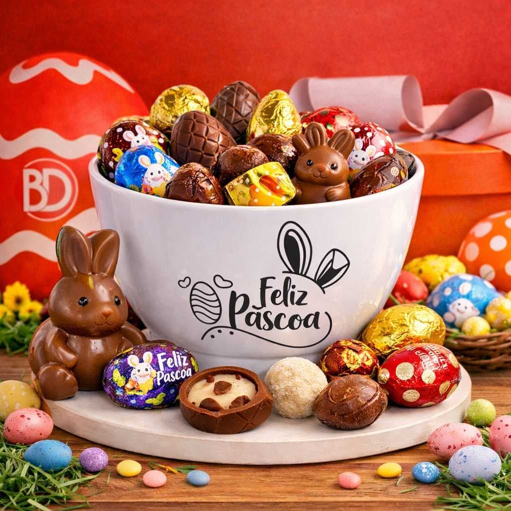 CONJUNTO DE 10 CUMBUCAS FELIZ PÁSCOA 700 ML PLÁSTICO COELHO CHOCOLATE