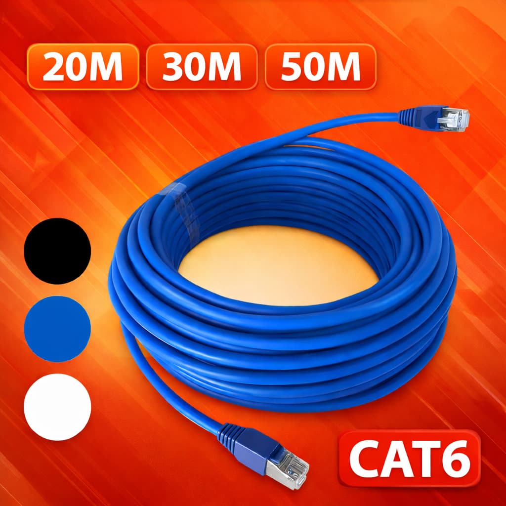 Cabo de Rede Cat6 20/30/50 Metros Crimpado com Conector RJ45 Blindado para Internet Gigabit