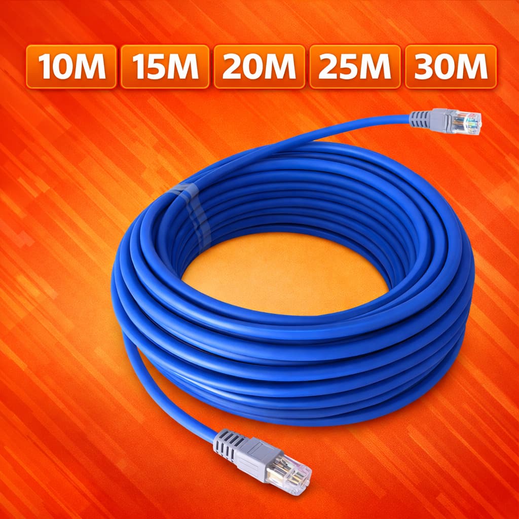 Cabo de Rede Crimpado Azul RJ45 10/15/20/25/30 Metros para Internet