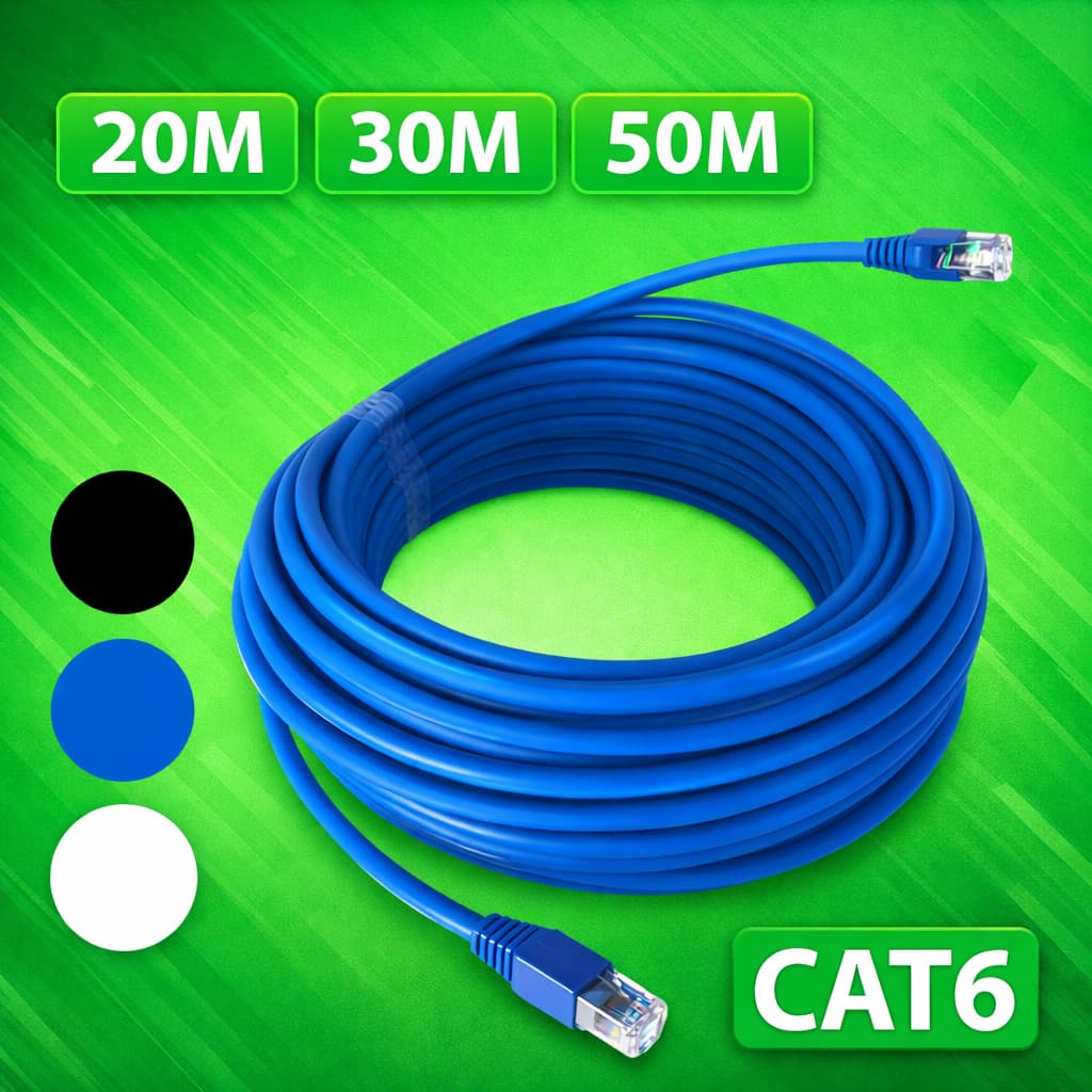 Cabo de Rede Cat6 20/30/50 Metros Crimpado com Conector RJ45 Blindado para Internet Gigabit