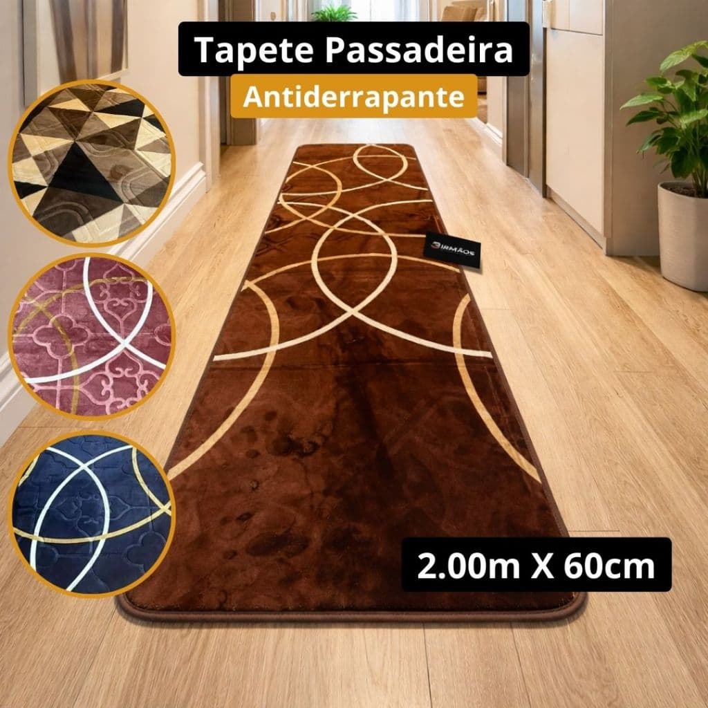 Tapete Passadeira Geométrica Antiderrapante Luxo Para Corredor Cozinha 60cm x 2.00m