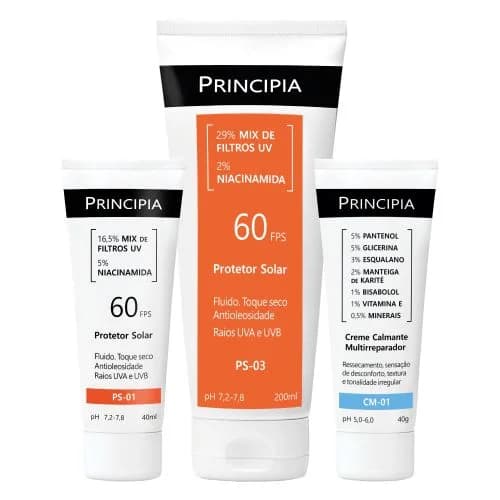 Principia Kit Proteção Completa c/ Protetor Solar Corporal PS03 FPS 60 + Protetor Solar Facial PS01 FPS 60 + Creme CM-01