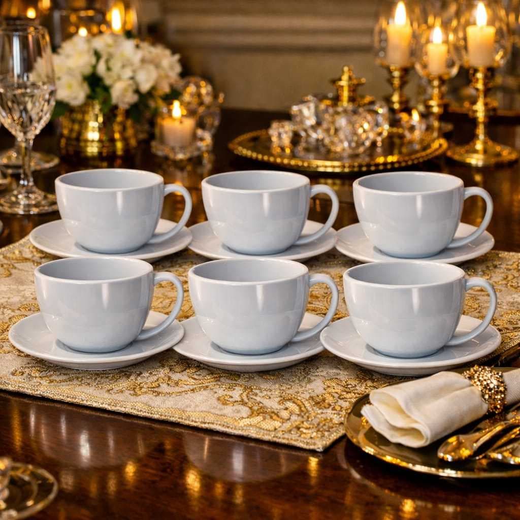 KIT 6 XICARAS 200ML BRANCA COM PIRES TODAS AS PEÇAS EM (ACRILICO) CHÁ CAFÉ