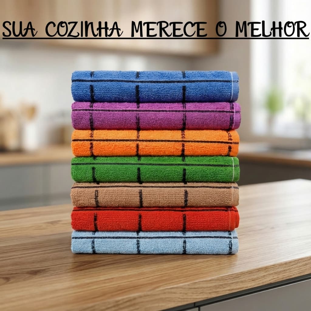 Kit Toalha de Copa Atoalhado Felpudo Xadrez 100% Algodão Cozinha