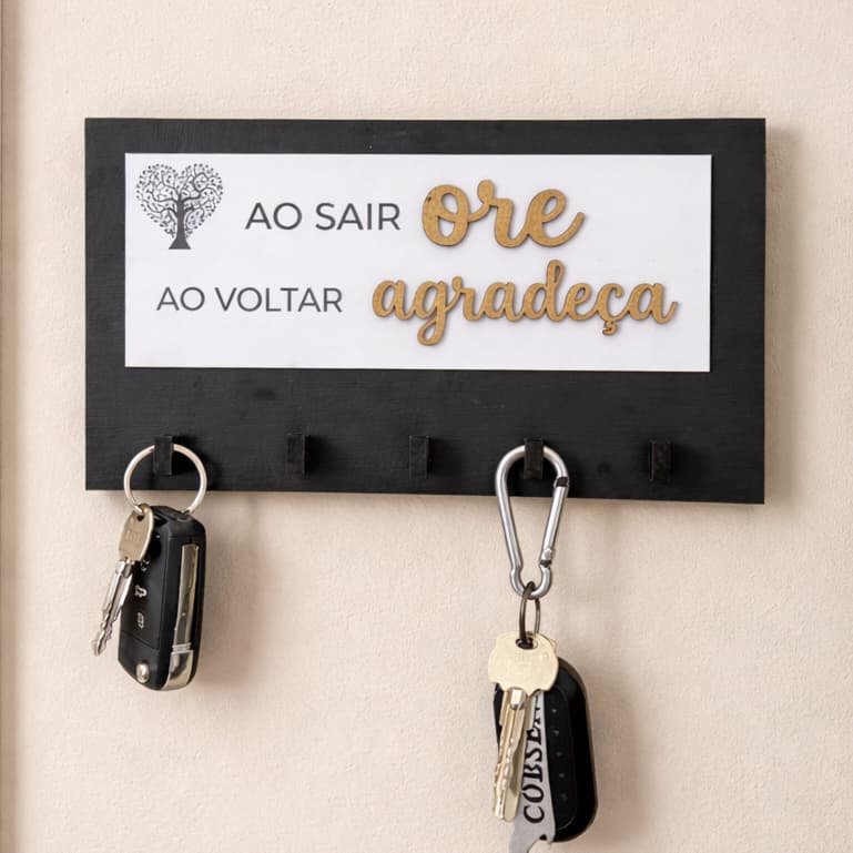 Porta Chaves Ao Sair Ore Decorativo Para Parede MDF Decorativo 5 Ganchos