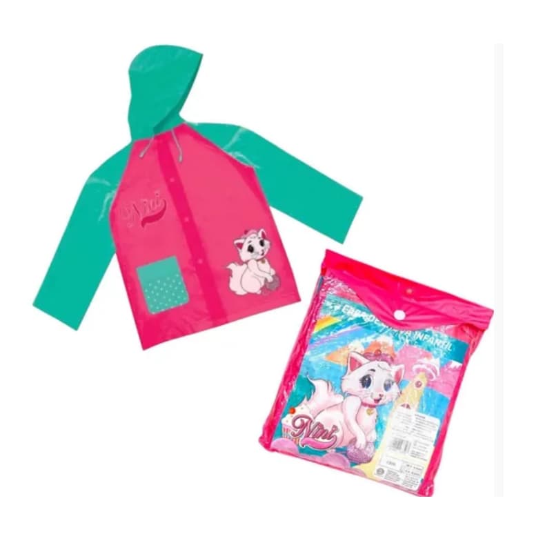 Capa De Chuva Infantil Gatinha Nini Menina Impermeável Capuz