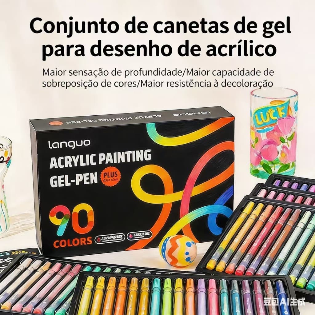 Kit Canetas Acrílicas 90 Cores Blueberry PLUS 1.0mm – Tons de Pele, Alta Pigmentação, Grande Capacidade, Caneta Gel para