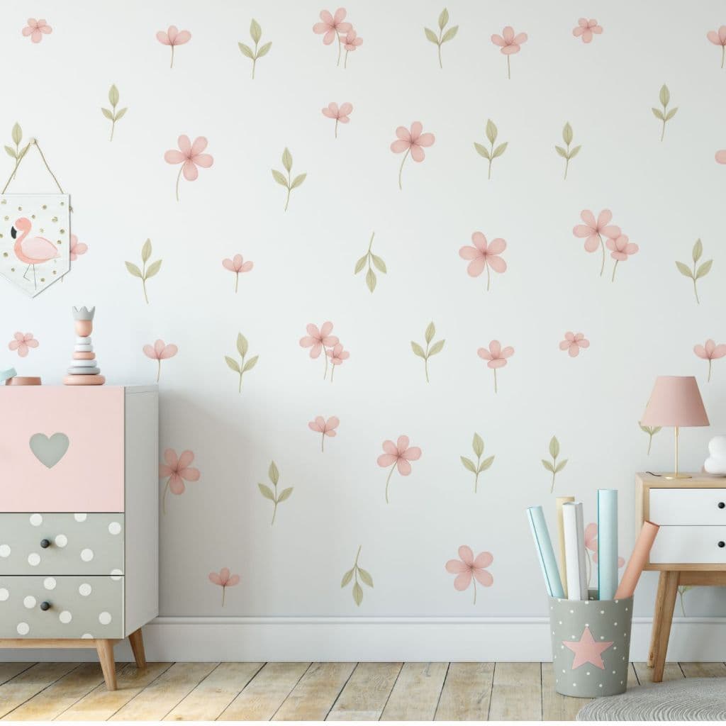 Kit 120 Adesivos de Parede Flores Flor e Ramos Quarto de Bebê Infantil