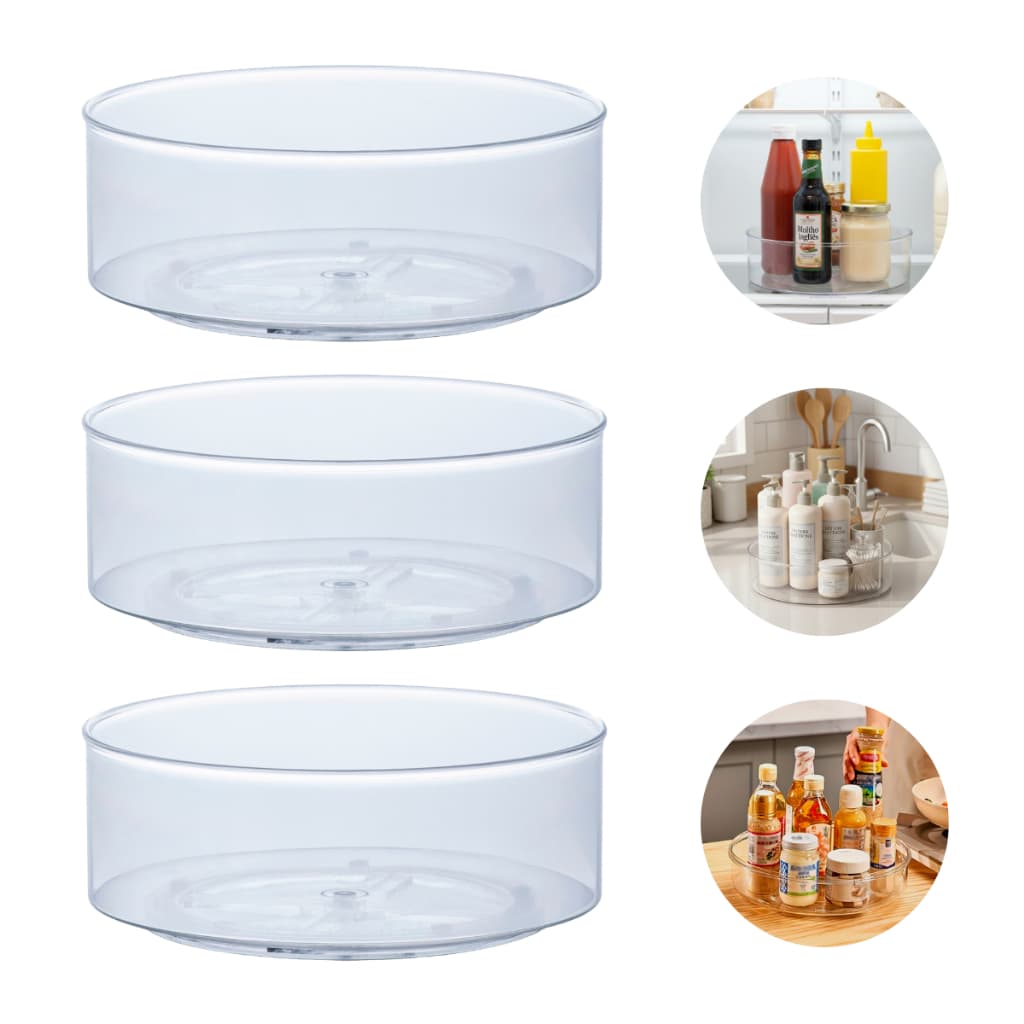 Kit 3 Organizadores Multiuso Redondo Giratório 23cm para Geladeira Cozinha Pia Armário Maquiagem