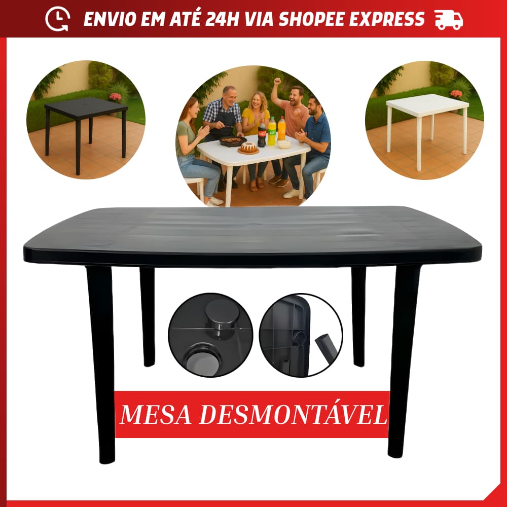 Mesa Retangular ou Quadrada Grande Média Resistente Área Lazer Churrasco Desmontável Resistente