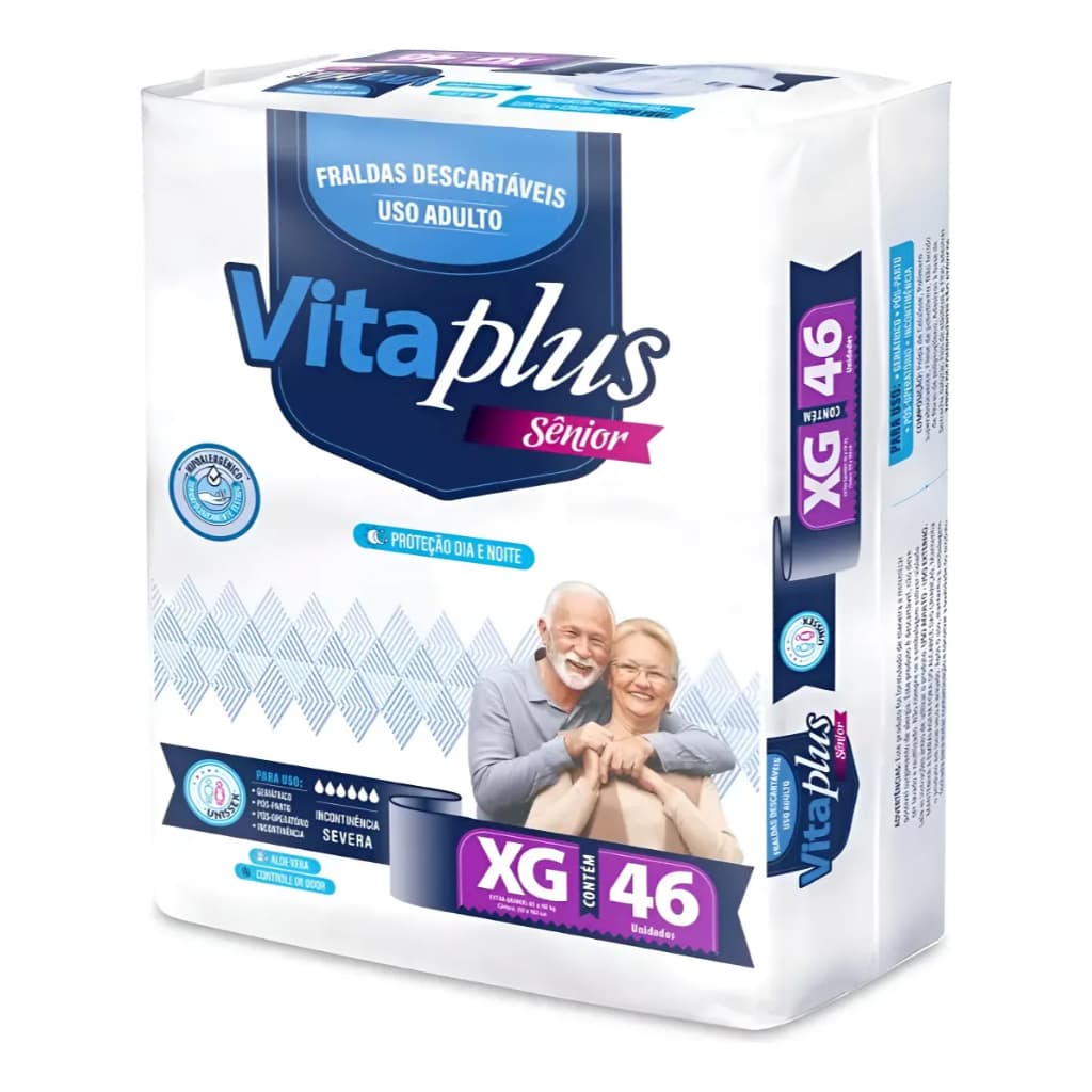 Fralda Descartável Geriátrica Adulto Xg Vitaplus Sênior 46un Extra Grande