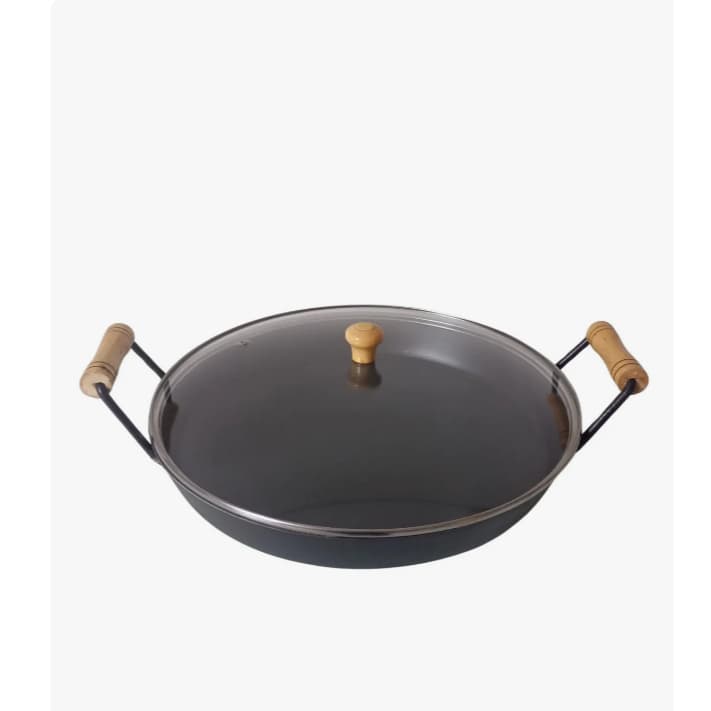 Disco de Arado Tacho 33 cm Diamentro Bifeira Chapa Aço com Alças e Tampa de Vidro Médio