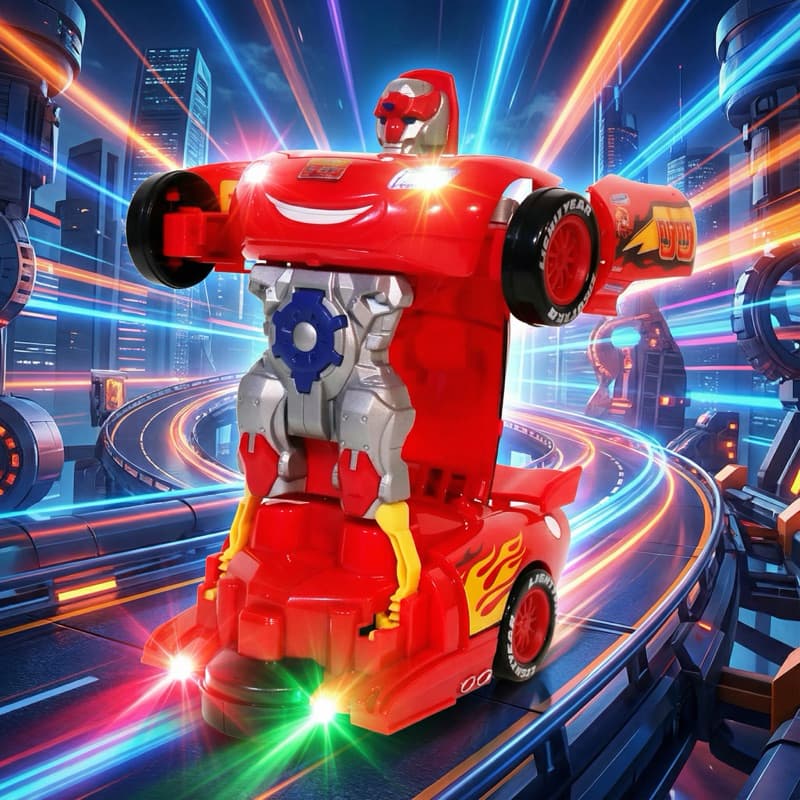 Carrinho Relâmpago McQueen Robô Transformável com Luz e Som – Brinquedo Infantil Automático 360°, Presente Menino
