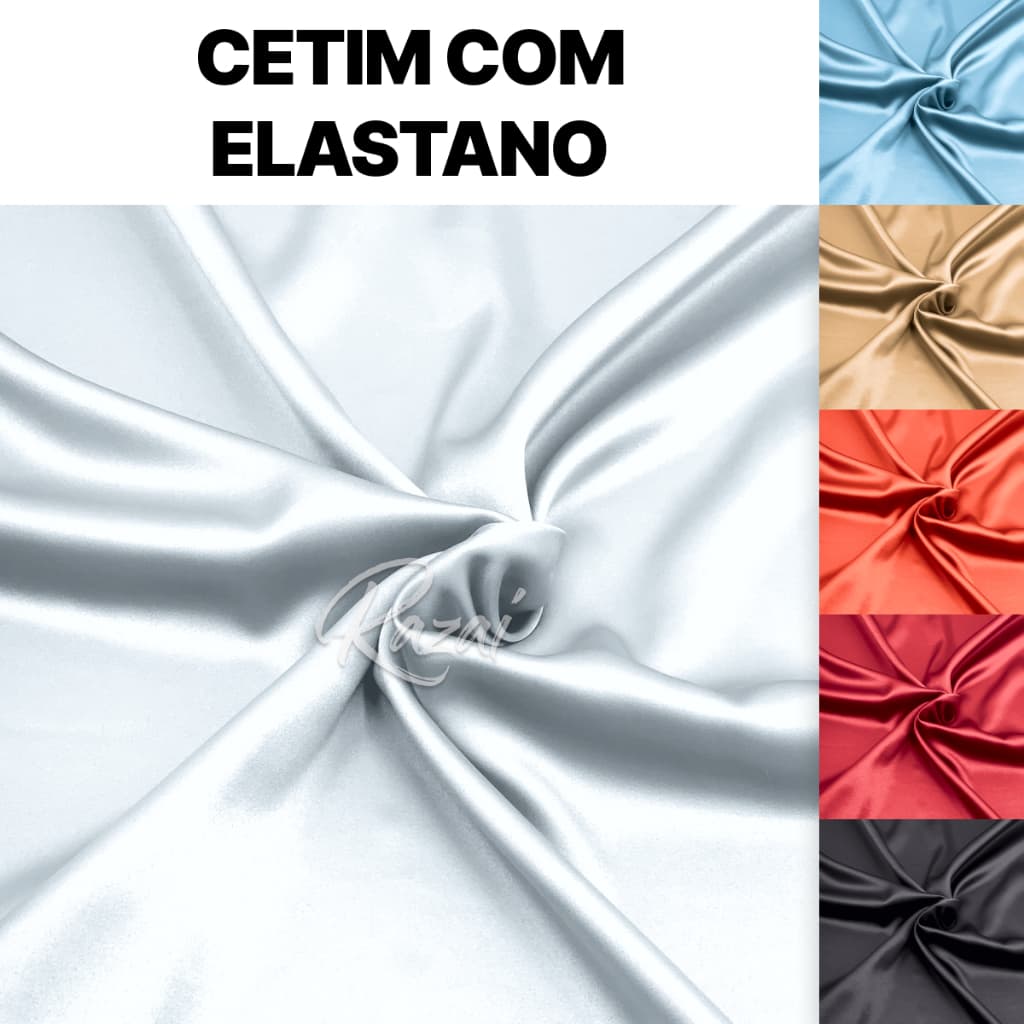 Cetim COM Elastano RAZAI - 1m, 2m ou 3m por 1,50m de largura - [ENVIAMOS SEM CORTES]