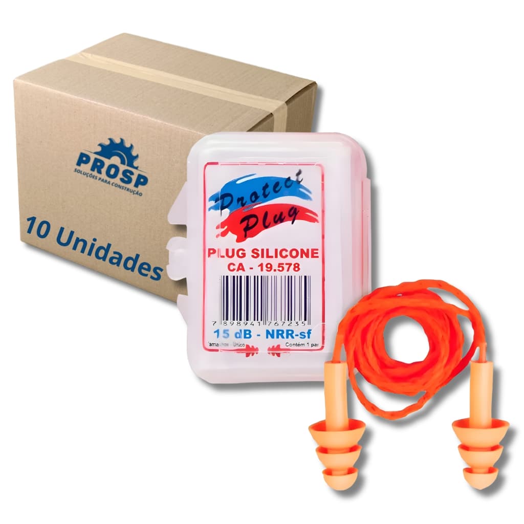 Kit 10 Protetor Auditivo Auricular em Silicone Abafador de Ouvido EPI | CA 19578