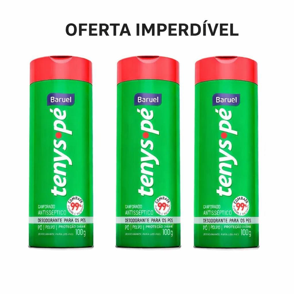 Tenys Pe Baruel Talco Pó Canforado 100g -  Kit com 3.