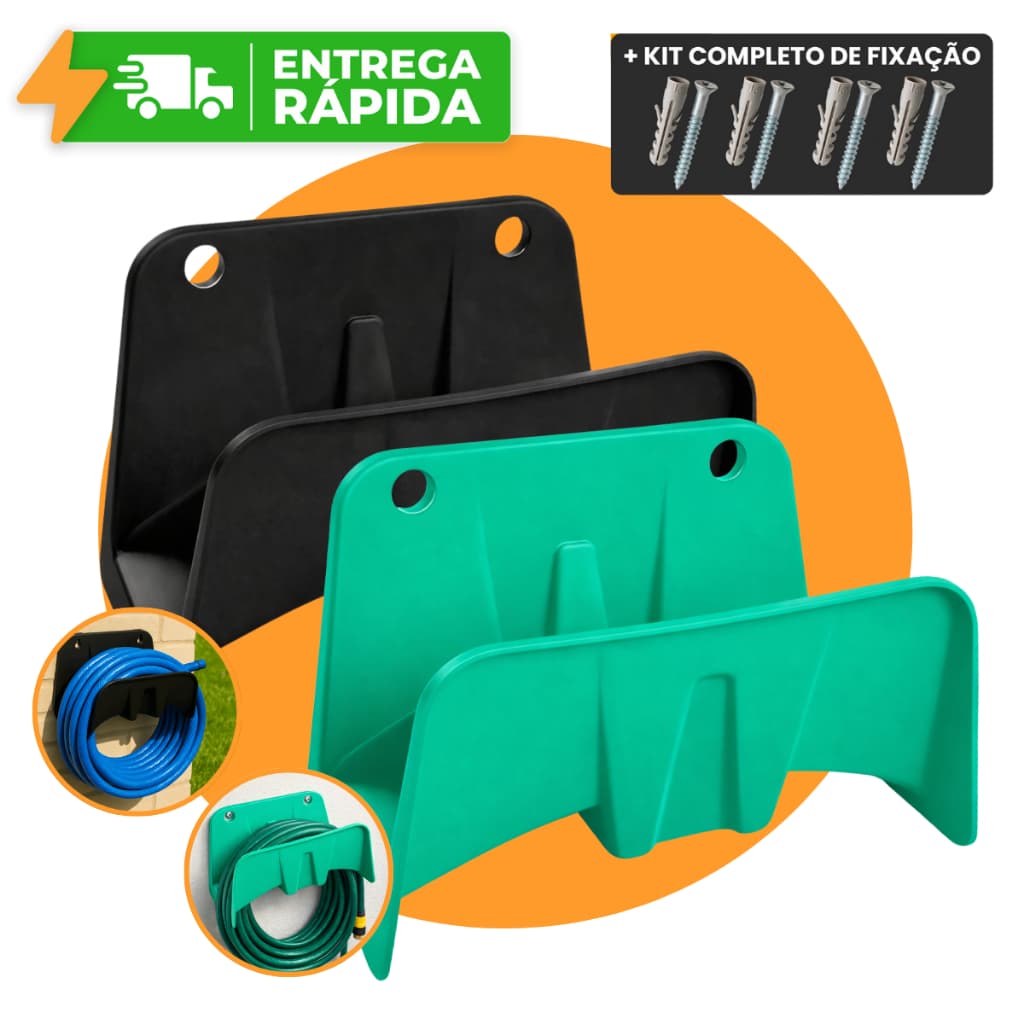 Suporte Mangueira Reforçado Até 50M Verde ou Preto PVC + Kit Parafuso e Bucha Jardim Overtime