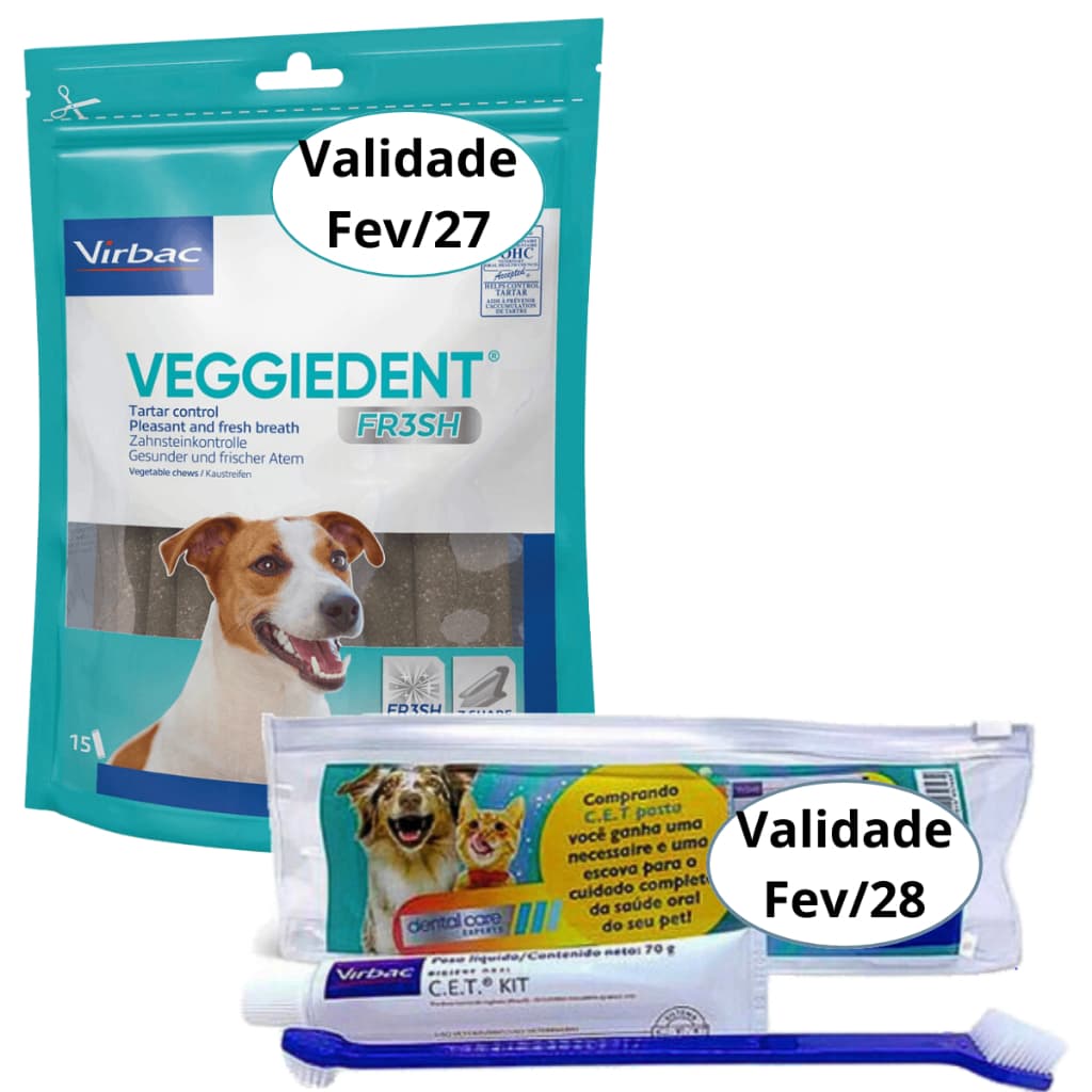 Kit Saúde Oral CET Pasta + Veggiedent Fresh Virbac Cães Gatos