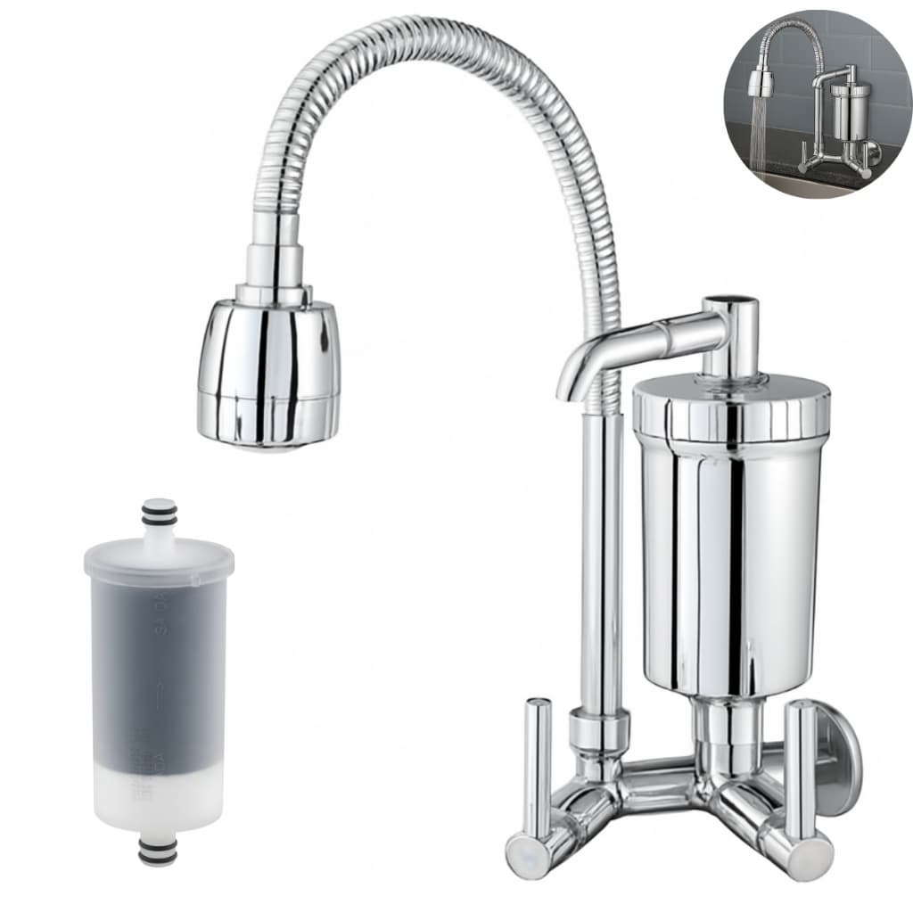 Torneira Filtro de Parede Gourmet Cozinha Flexível Jato Duplo Cromada 1/4 de volta Luxo