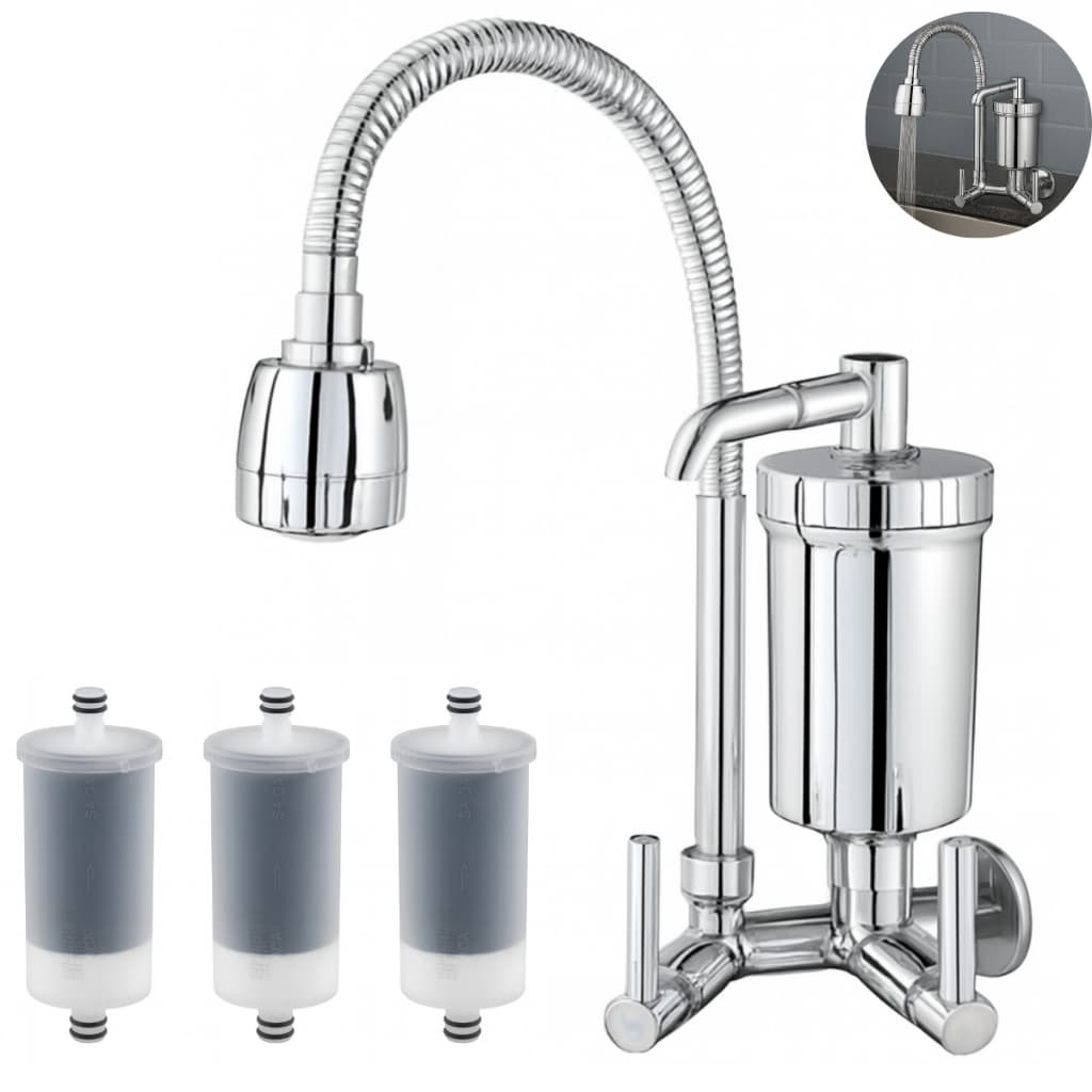 Torneira Gourmet Filtro de Parede Cozinha Flexível Jato Duplo Cromada Luxo 1/4 de volta