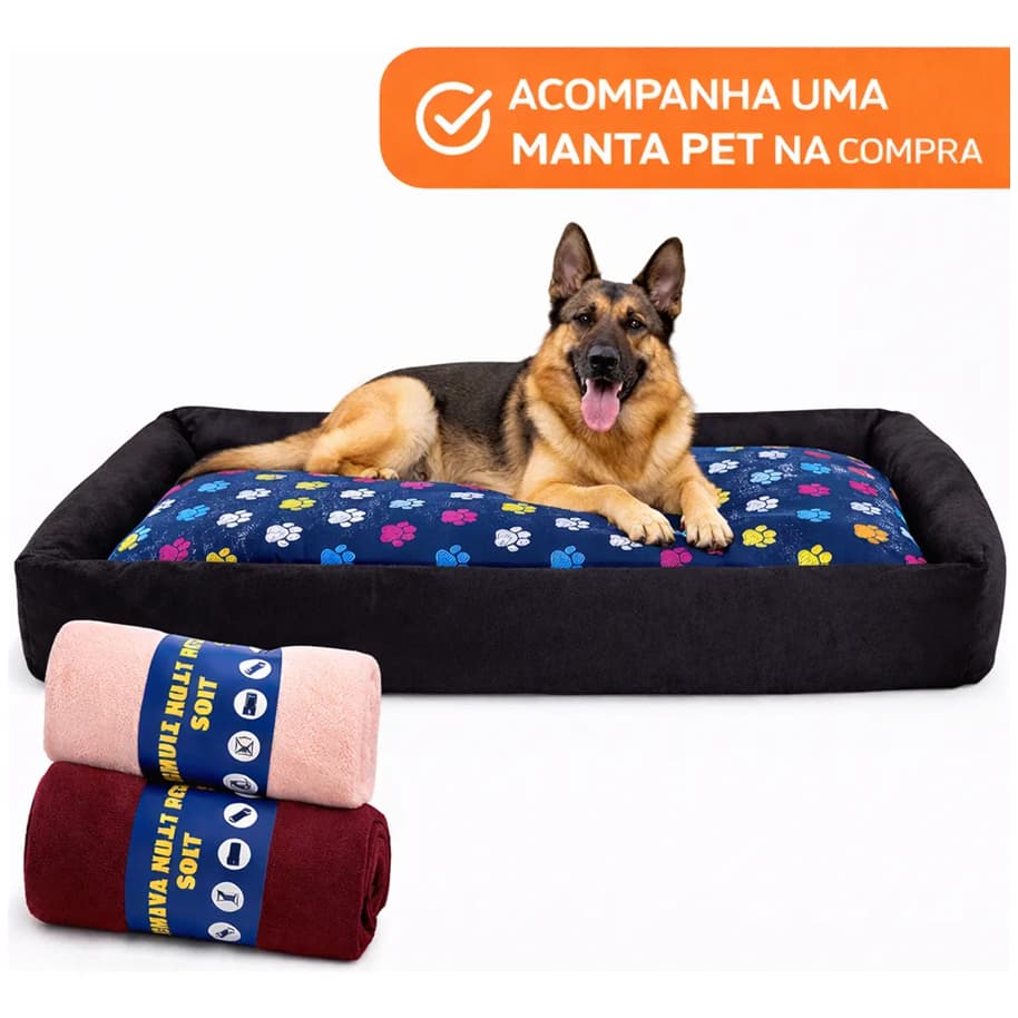 Cama Pet Grande 1,00 x 70 cm Com Manta Anatomica Impermeavel Para Cachorro E Gato