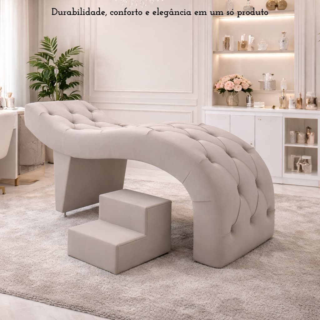 Maca de Estética para Massagem Cílios Fixa Lash Estofada com Escada Veludo Bege G83 - Gran Belo