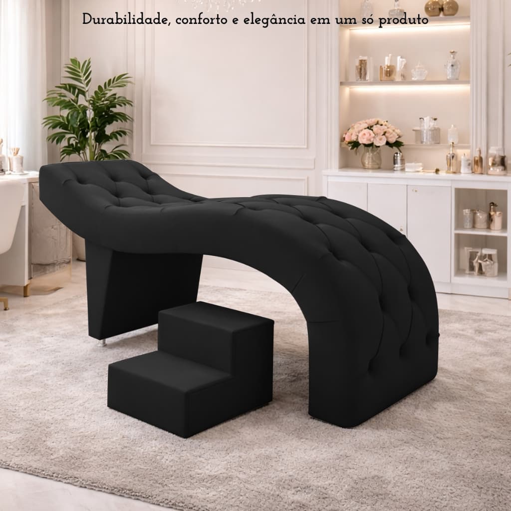 Maca de Estética para Massagem Cílios Fixa Lash Estofada com Escada Veludo Preto G83 - Gran Belo