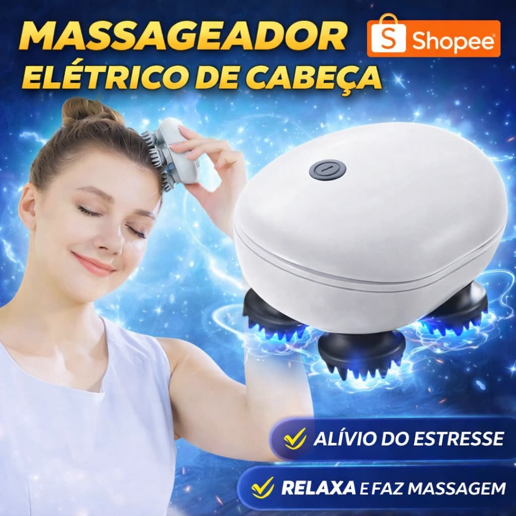 Massageador Elétrico de Cabeça Recarregável 3 Velocidades