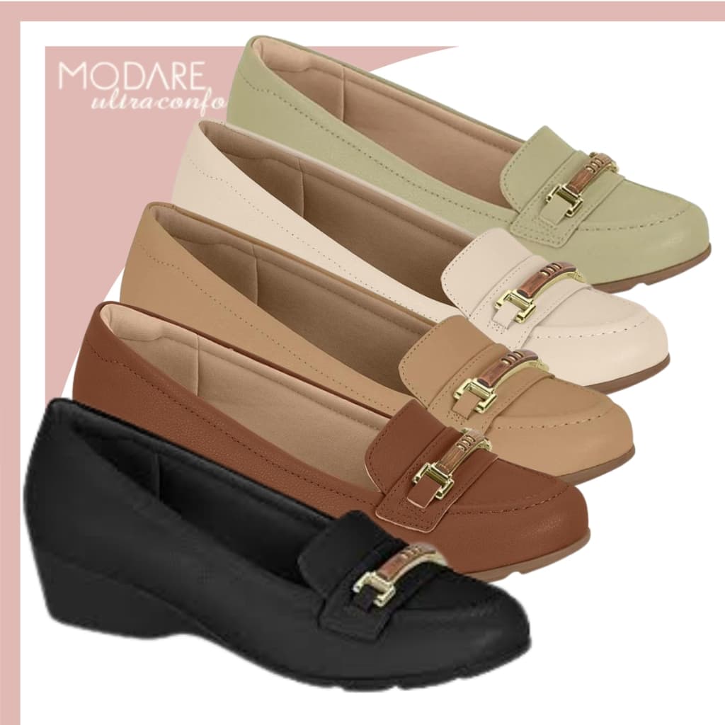 Sapato Mocassim Modare Ultraconforto Feminino Anabela Social Macio Acolchoado Fascite Esporão