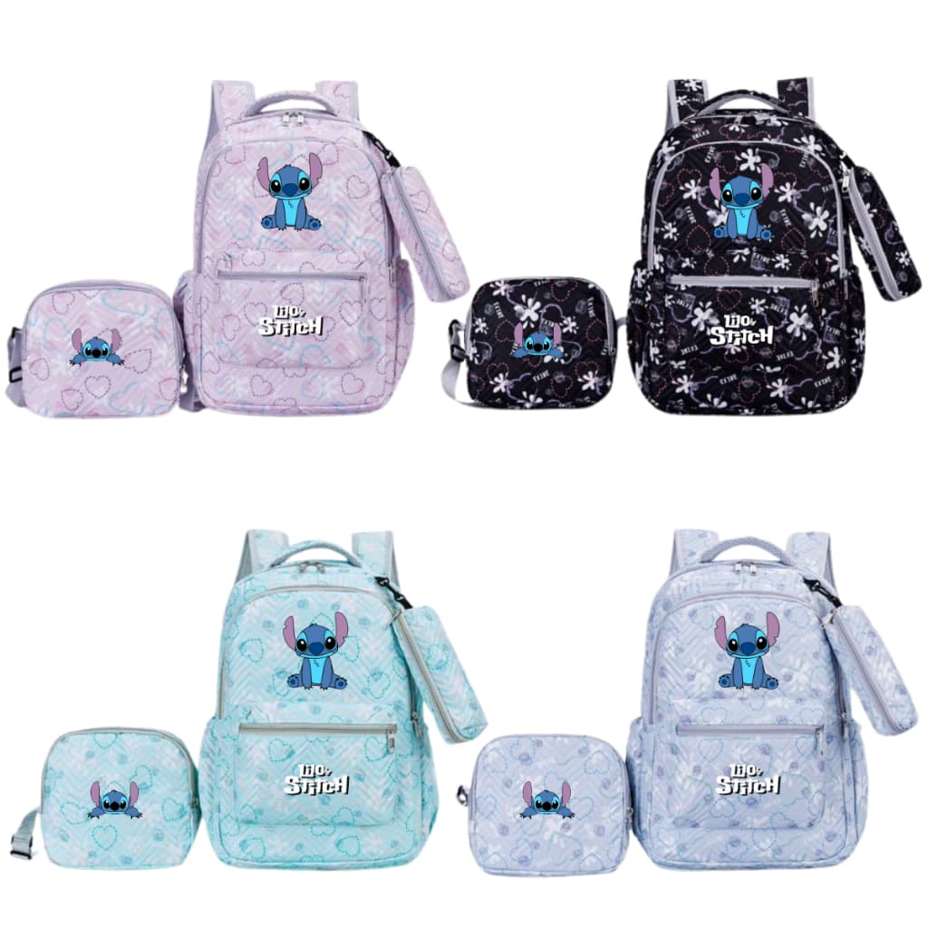 Kit Completo Mochila Escolar Lilo Stitch Infantil (Mochila + Estojo + Lancheira Térmica) Variações
