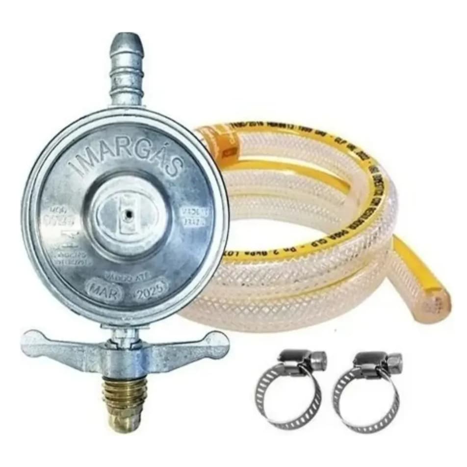 Regulador Registro Gás Com Mangueira para Butijão Kit com Abraçadeira 0,80 M e 1,25 M Imar