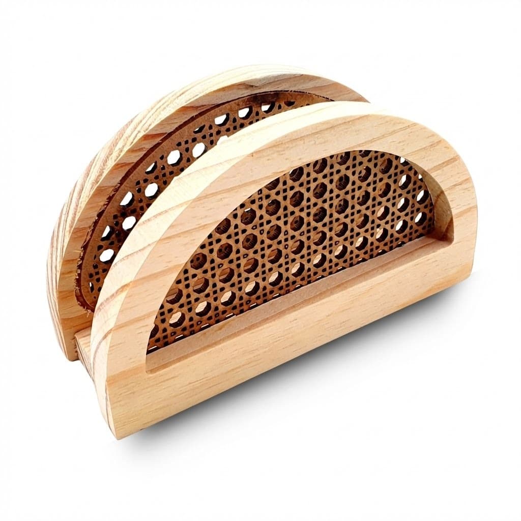 Porta Guardanapo de Mesa Artesanal em MDF com Palha e Pinus – Mesa Posta com Estilo