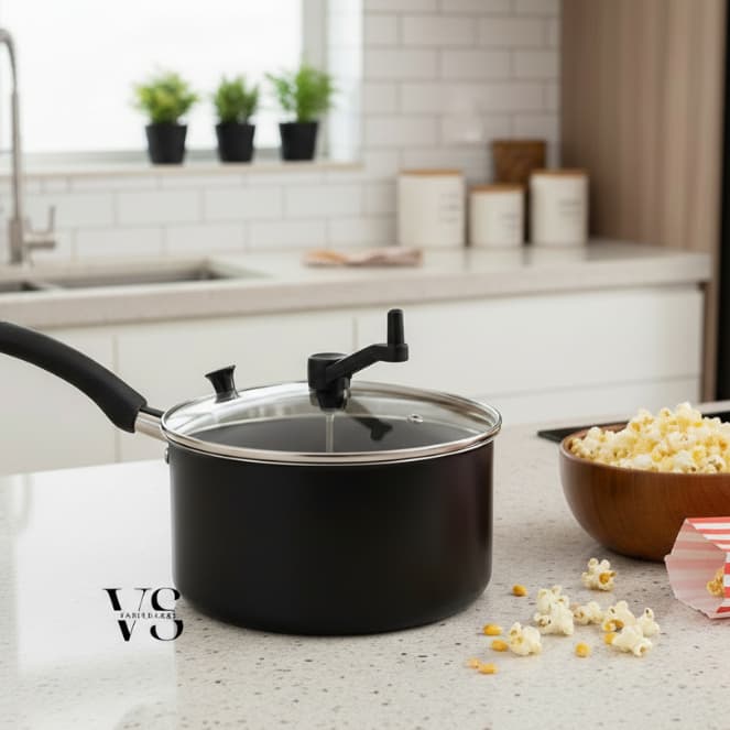 Pipoqueira Antiaderente Preta Tampa de vidro 3000L