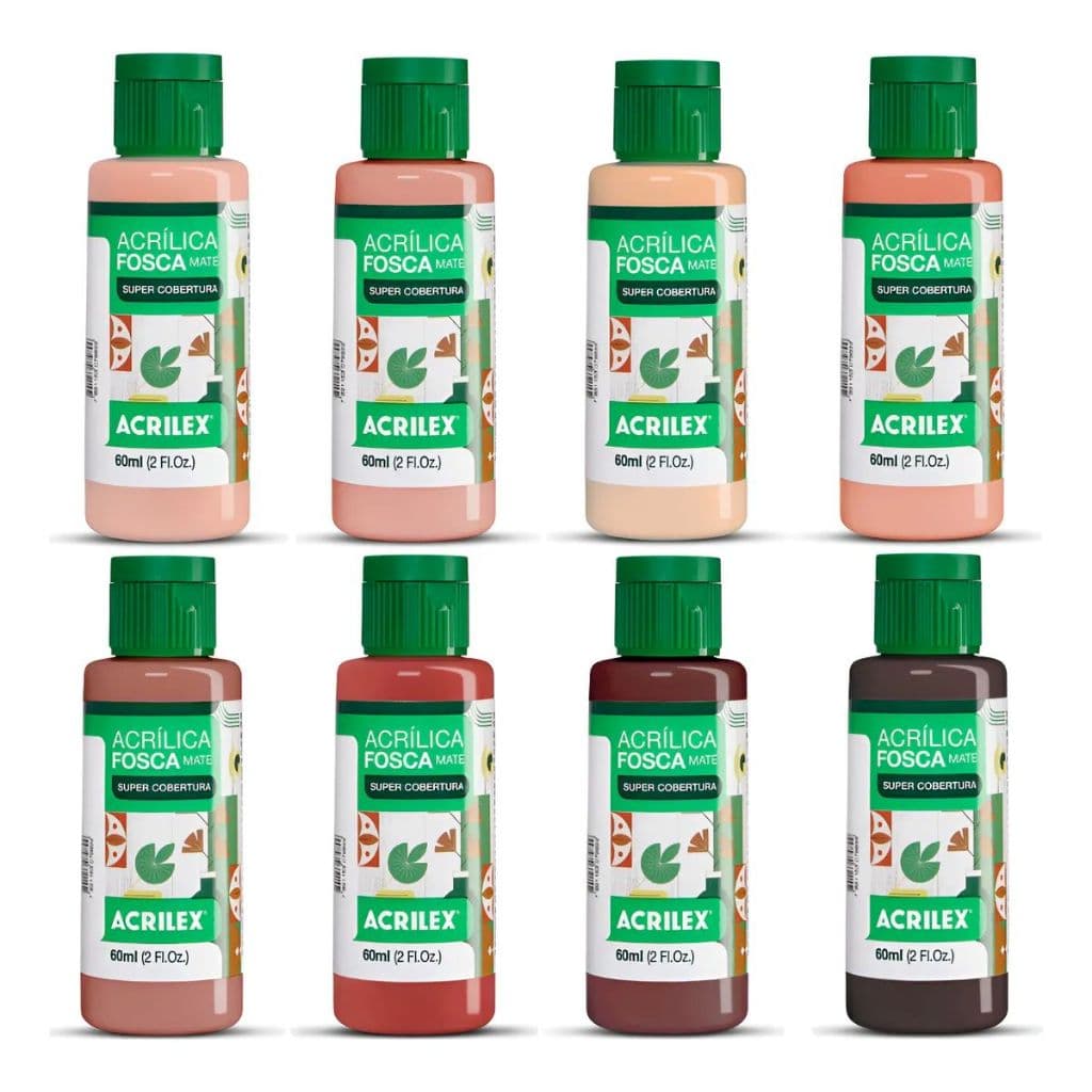 Kit Tinta Acrilica Fosca 8 Tons De Pele 60ml Acrilex Pintura Resina Impressão 3d E Pla