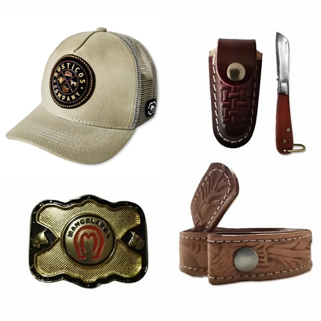 Kit Infantil Country Boné Com Regulagem E Telinha Traseira + Cinto E Bainha De Couro Legítimo + Fivela + Canivete!!!!!