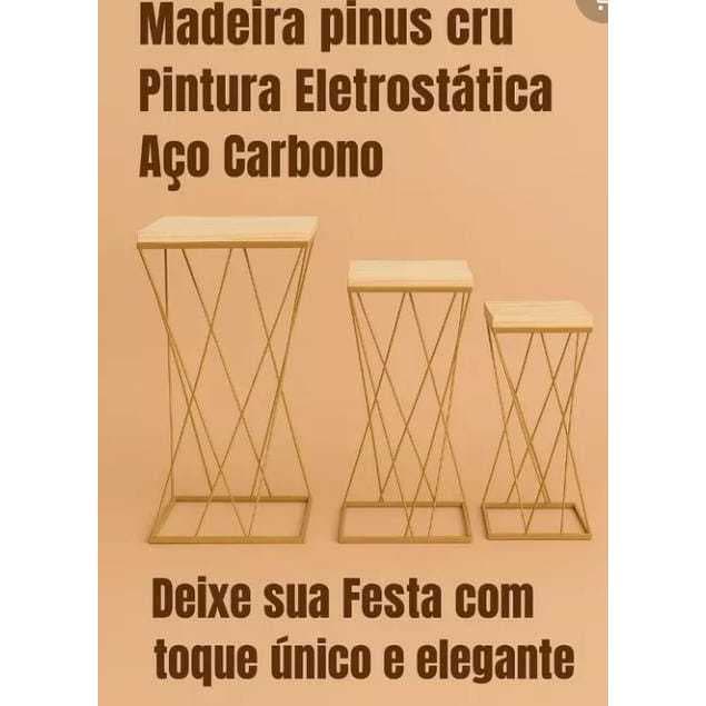 Trio De Mesa Em Ferro Treliça Cruzada Kit Com 3 Peças Para Festa E Eventos decoração