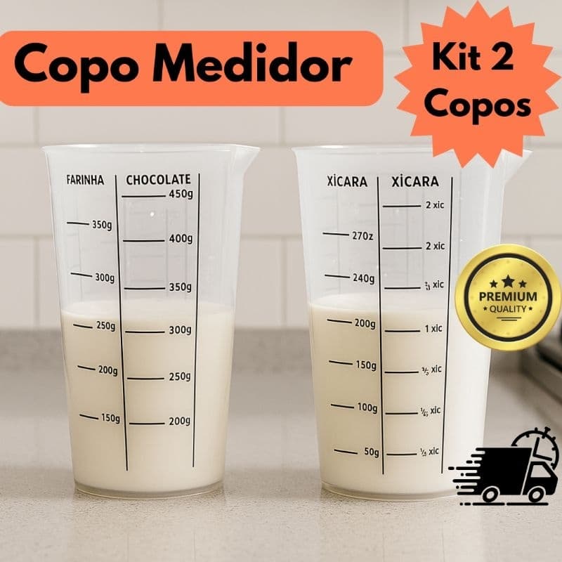 Kit 2 Copos Medidor Graduado Cozinha Plástico Medidas Açúcar Farinha Arroz 500ml