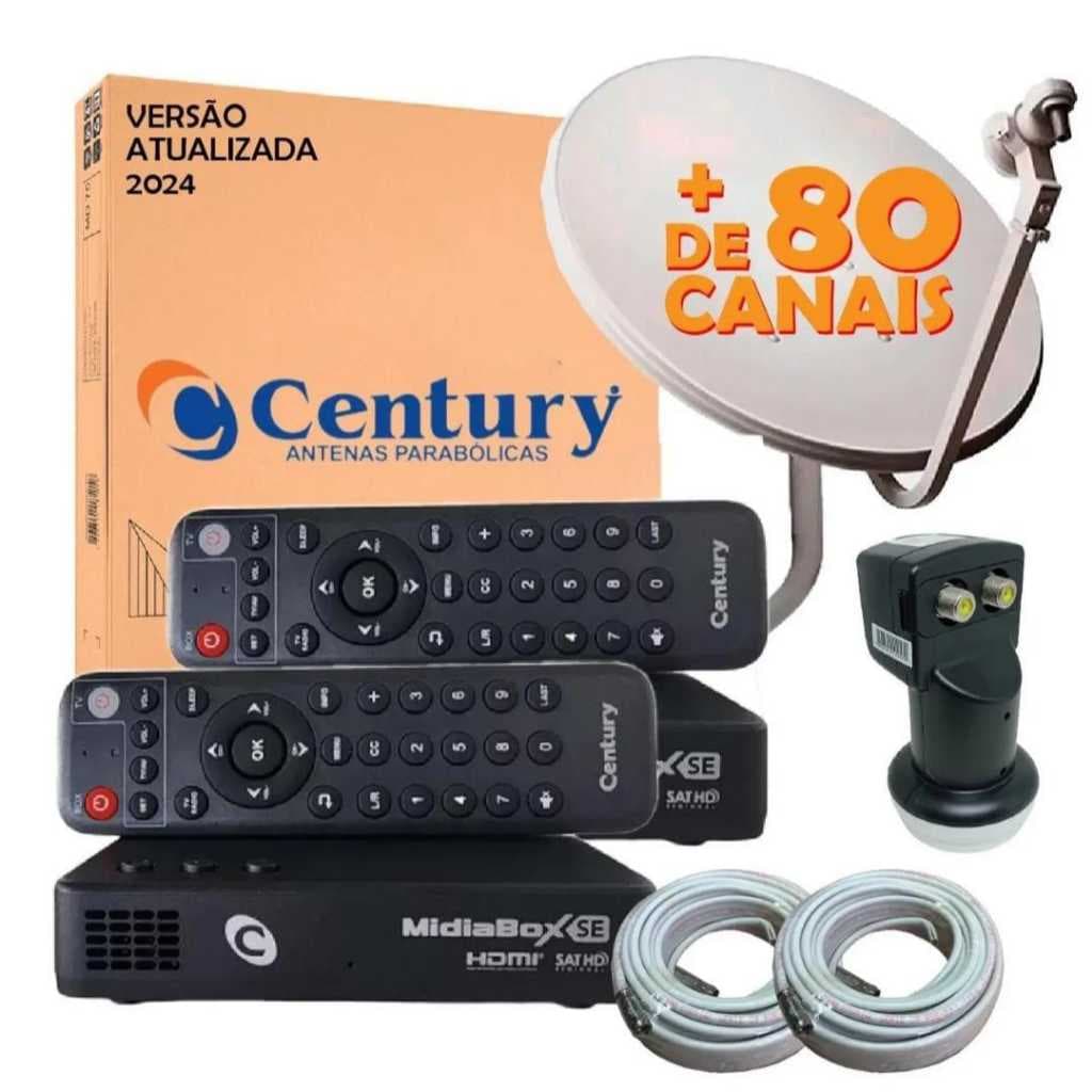Kit Antena Parabólica Digital Banda Ku C/  Dois MidiaBox SE-2 5G Century LNBF e Cabos com conectores - Nova Parabólica