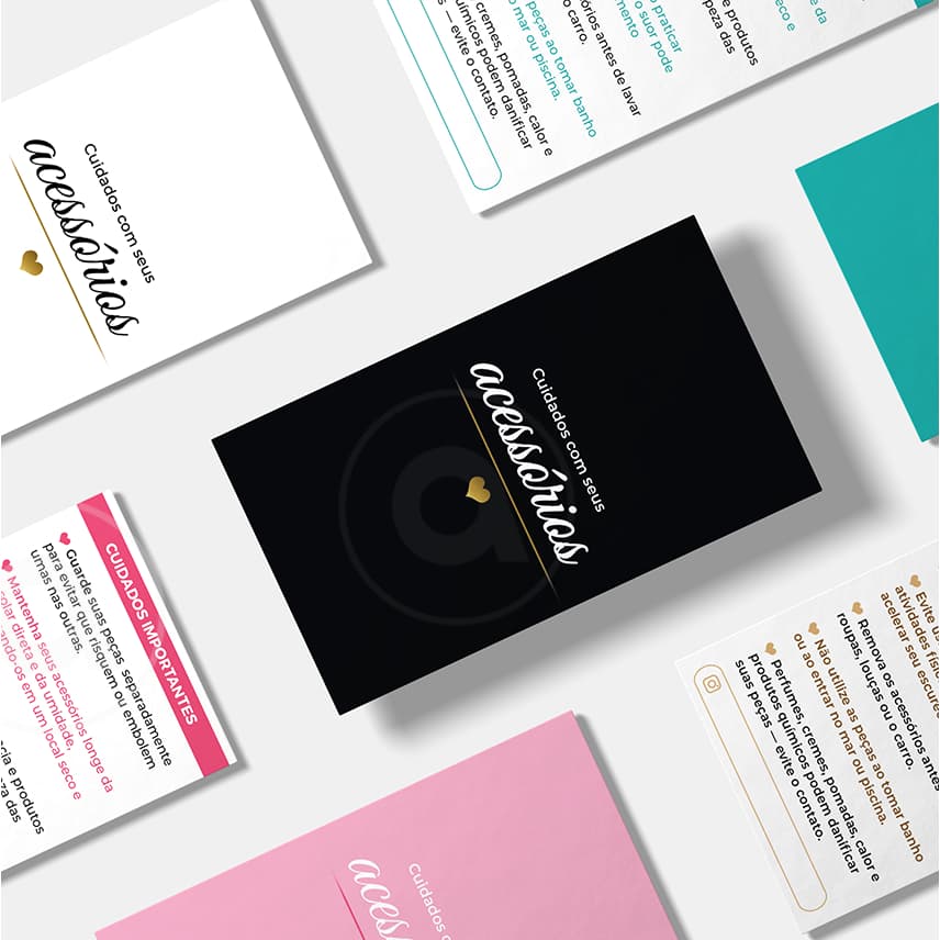 Cartão Cuidados com Acessórios - Semi joias/ Bijuteria / Cores / 9x5cm