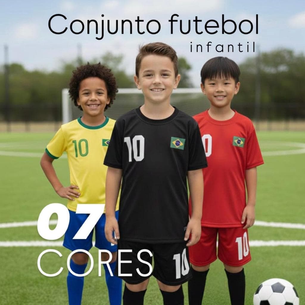 Kit Conjunto Do Brasil Camiseta e Shorts  Infantil Juvenil Unisex Bandeira Diversas Cores