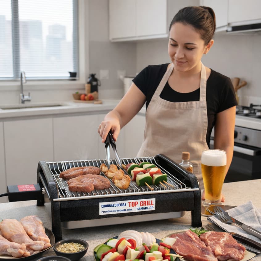 Churrasqueira Elétrica Portátil Compacta Para Casa Apartamento Com Bandeja Coletora Grill 127v/220v