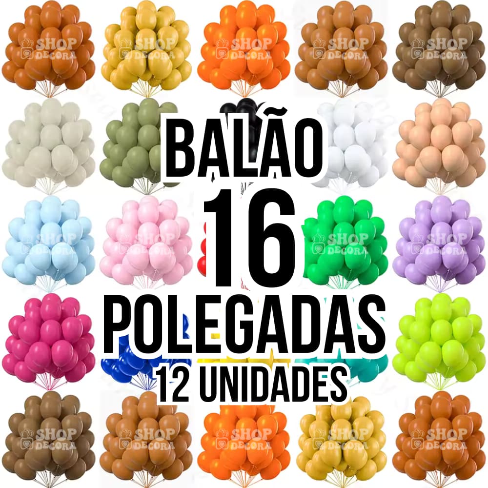 Balão 16 Polegadas - Bexiga de Látex Premium | 12 Unidades para Decoração de Festa - FestBall
