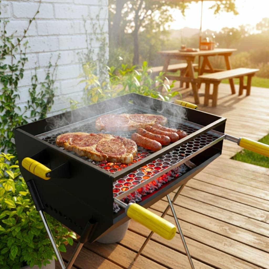 Churrasqueira a Carvão Com Grelha Inclusa 86cm Aço Reforçado Para Espetinho Grande e Grelha Zincada