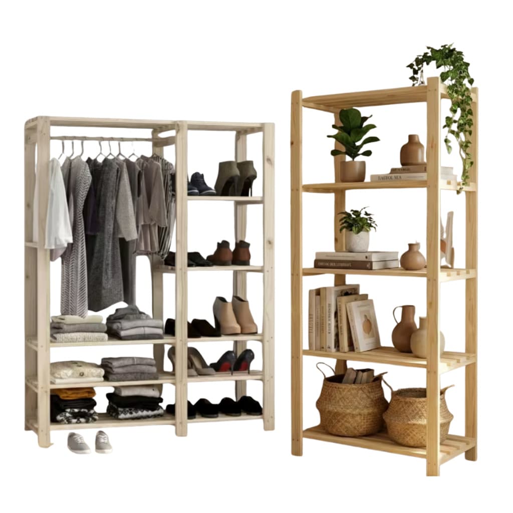Kit Closet Econômico Madeira | Arara + Estante Multiuso