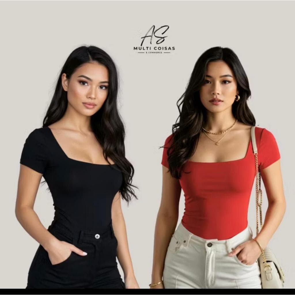 Blusinha Baby Look kit 2 ideal Verão Manga Curta Gola Quadrada Tecido Suplex