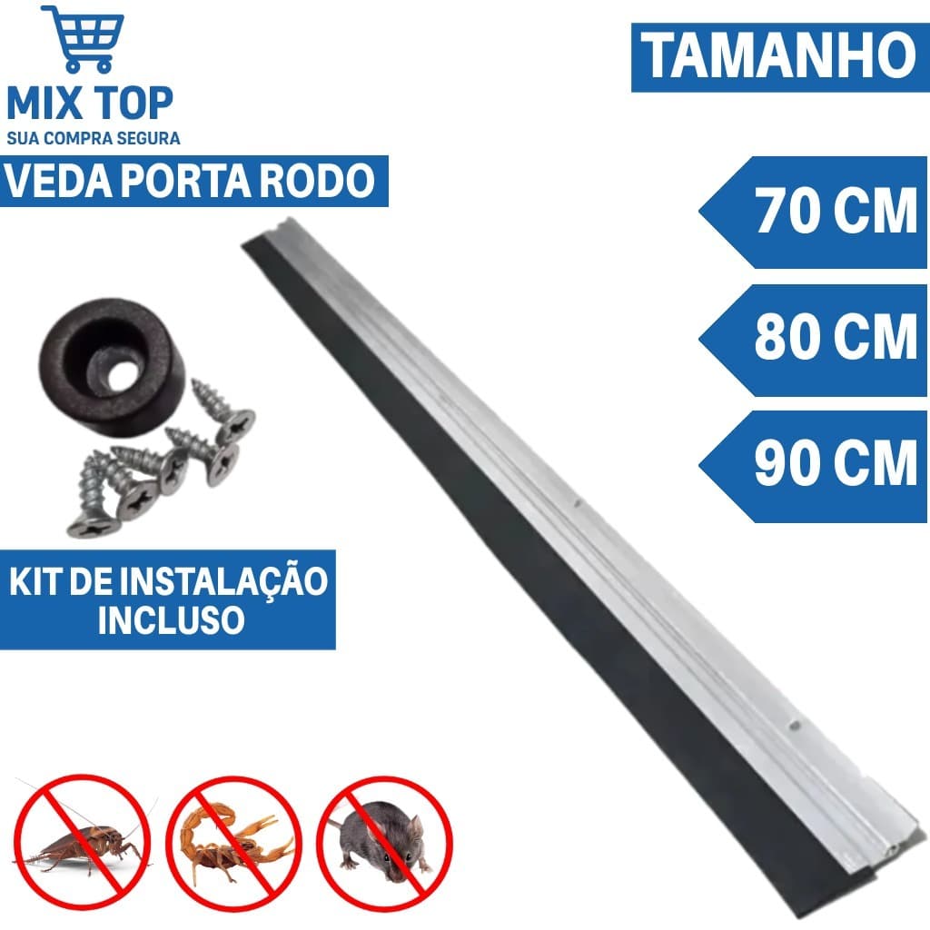 Veda Porta Alumínio Reforçado com EVA Rodo Vedante 70cm 80cm 90cm Anti Poeira Insetos Ruído