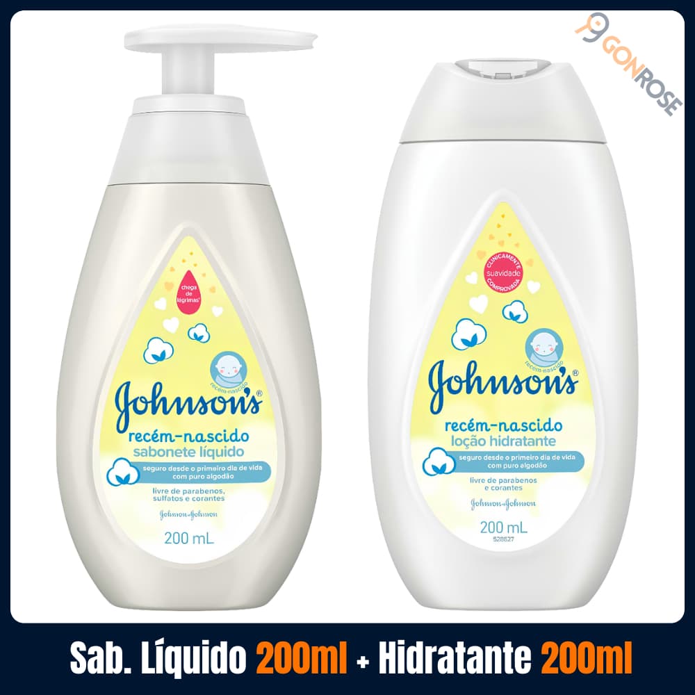 Kit com 1 Sabonete Líquido Johnson's Baby RN 200ml + 1 Loção Hidratante Johnson's Baby Recém Nascido 200ml