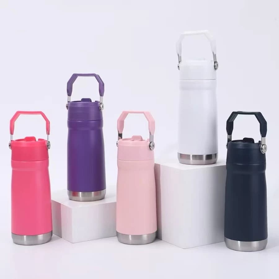 Garrafa Térmica Inox Parede Dupla com Canudo Flip, Alça Portátil, Academia e Viagem