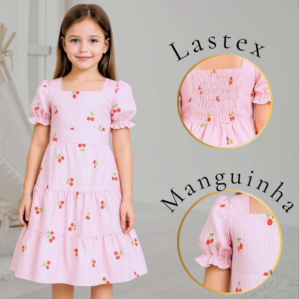 Vestido  infantil juvenil menina festa listrado com manguinha  adolescente ( 2 ao 16 )