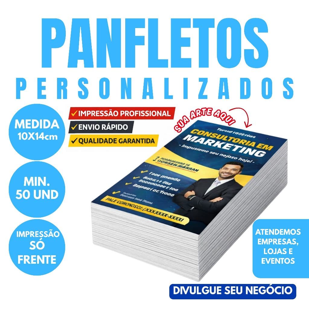 Panfletos Personalizados 10x14 em papel sulfite e fotográfico